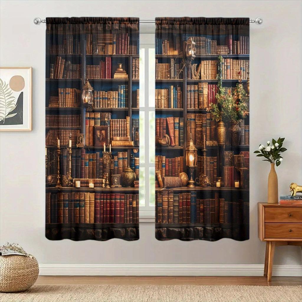 Middle Ages Bookcase Printed Curtain for Home Decor - Rod Pocket Window Treatment for Bedroom   Kitchen   Living Room