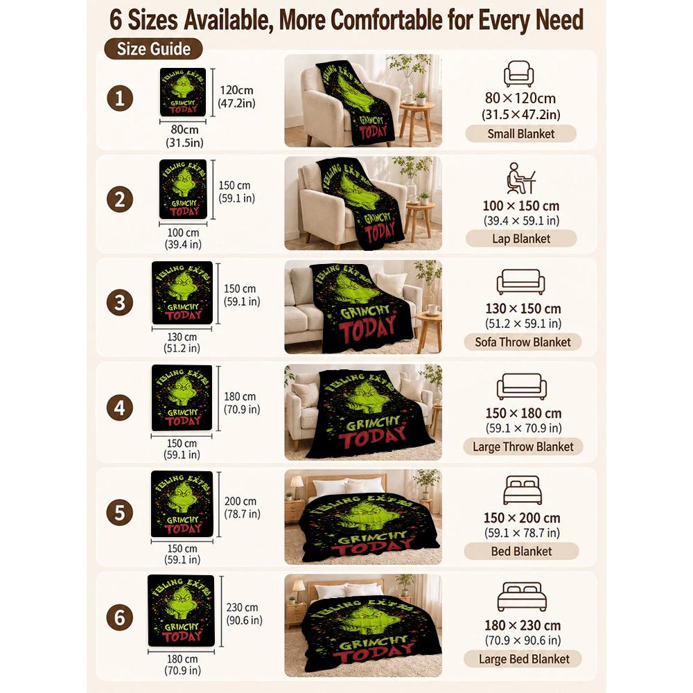 Extra Grinchy Today Theme Cute Flannel Blanket Machine Washable Fleece Blanket For Living Room Bedroom Gaming Room Party Decor Christmas Gift