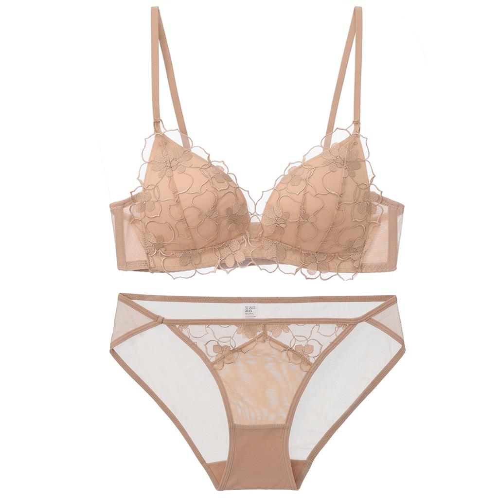 French sexy lace underwear summer pure desire cross beautiful back gathering underwear triangle cup no steel ring bra set