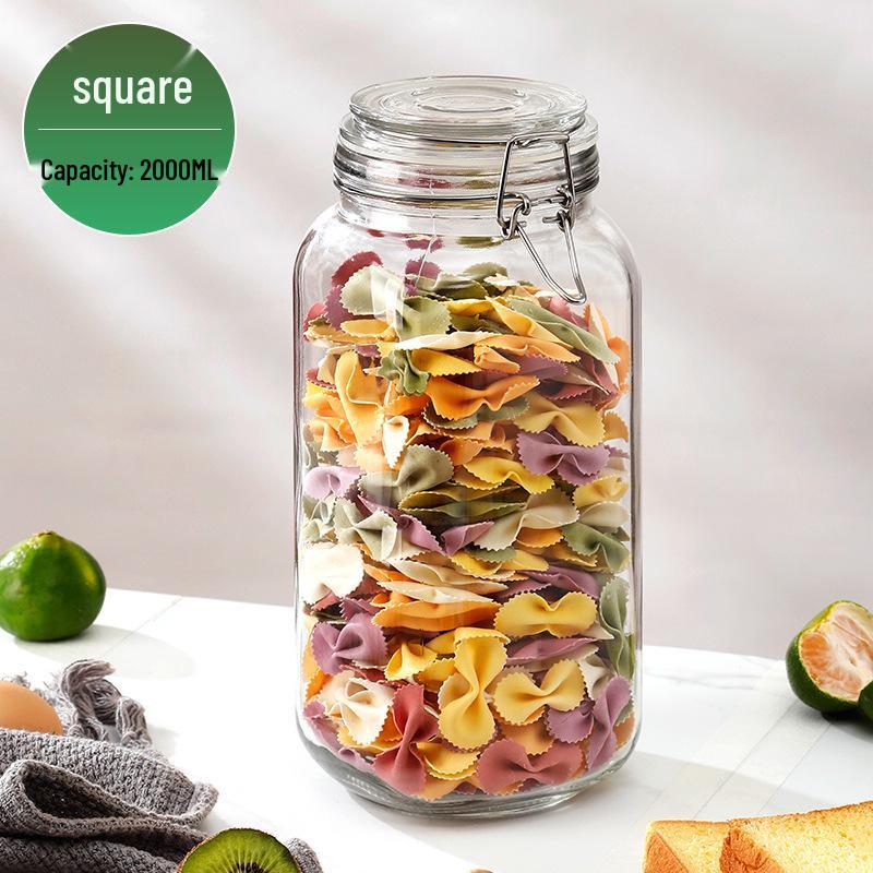 Glass Storage Jar with Transparent Buckle for Kitchen, Food-Grade Sealed Container for Grains