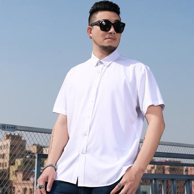 Summer Thin Short Sleeve Shirt Men's Large Size Business Casual Fattened Large Shirt Fat Fat Fat Brother Solid Color Inch Shirt