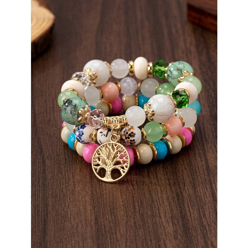 Hollow Tree of Life Bracelet Blue and white porcelain pattern glass bead pendant bracelet