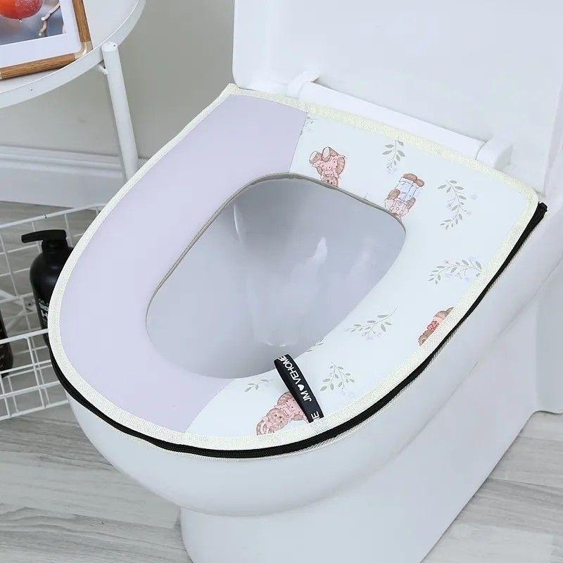 Toilet Seat Zipper, Large Caliber Seat Cushion Warm Seat Cushion All Cotton Lace Washable and Waterproof