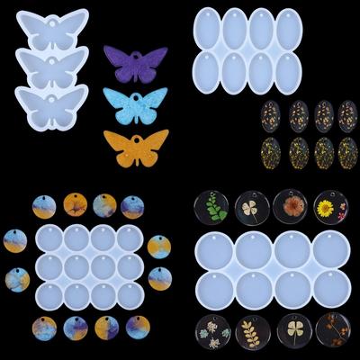 Crystal Drip Mold Butterfly Round Oval With Hole Pendant Earrings Bag Pendant Keychain Silicone Molds
