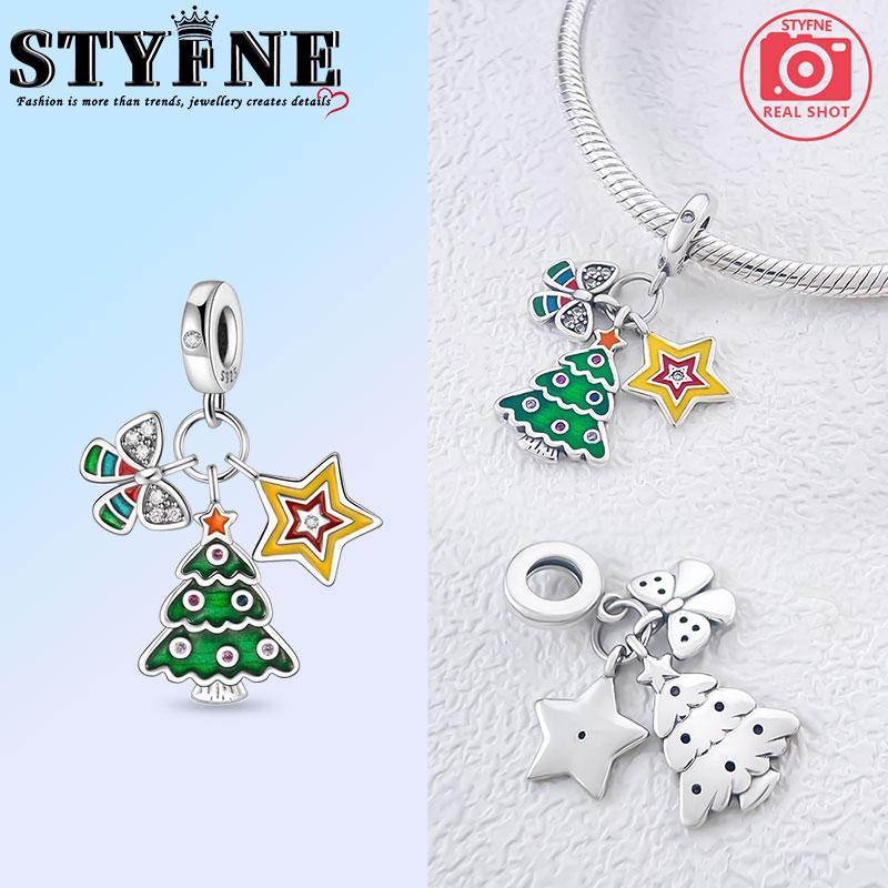 Copper Christmas Snowman House Tree Bells Charms Beads Pendant For Original Bracelet Woman Girl Jewelry