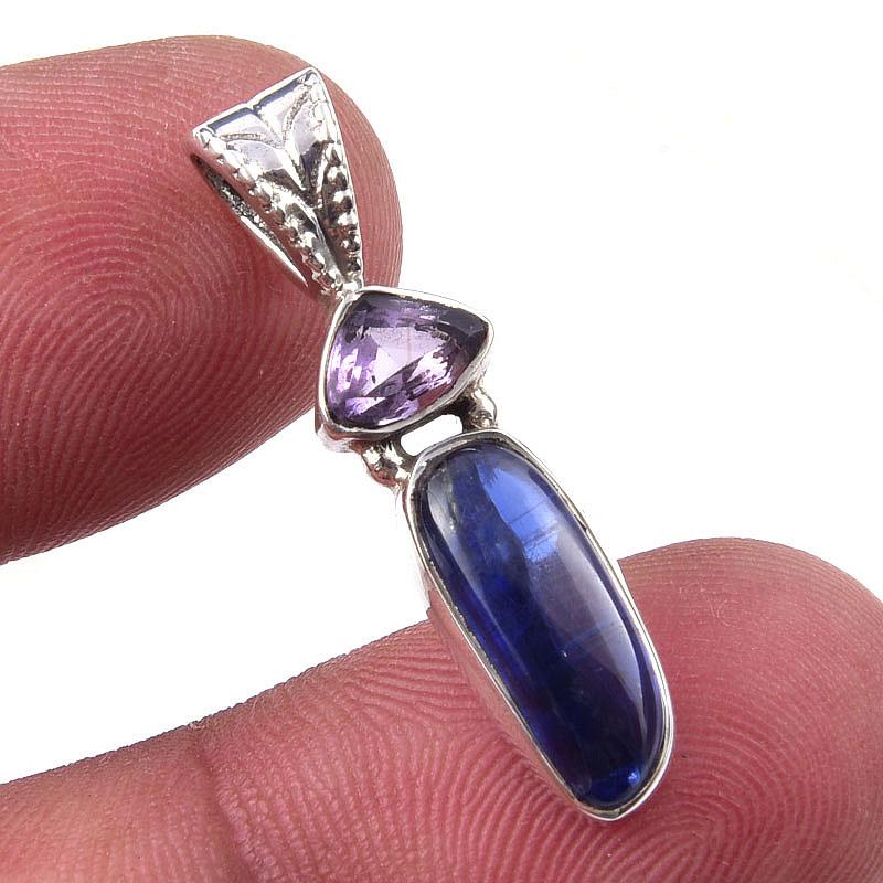 

Natural Kyanite, Pink Amethyst 925 Solid Sterling Silver Pendant 1.25 n9R73