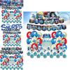 Blue Children Birthday Party Decoration Set Paper Flag Cartoon Cake Insert Balloon