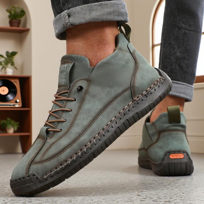 Handgefertigte Leder Herren Slipper Lässig Bequem Weichsohlig Hochwertig Motorradstiefel Modisch Britisch Tennis Nude Stiefel