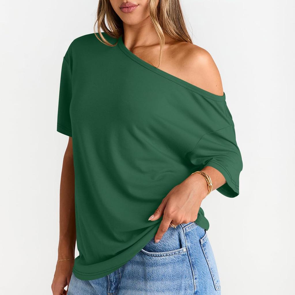 Women's Summer Fashion Strapless T-Shirt Solid Color Short Sleeve Casual Top