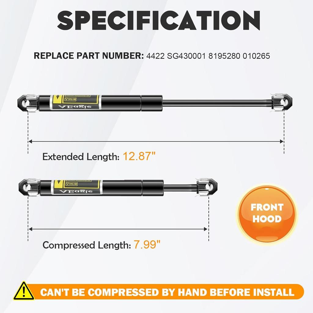 Front Hood Lift Supports Struts Shocks For Chevrolet Chevy Camaro 1982-1992, Pontiac Firebird 1982-1992 With Steel Hood