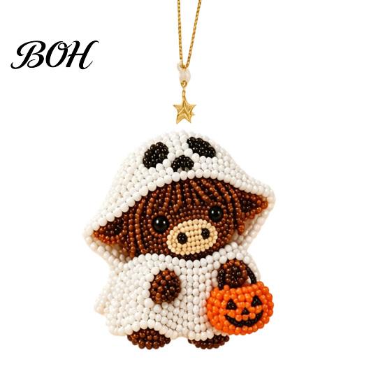 Stress Relief Craft DIY Highland Cow Beading Kit, Cute 3D Bead Pendant Handmade Ornaments with Colorful Beads And Instructions, Beadwork Kit
