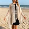 Women's Lace Shawl Fringe Cover Up Hollow Out Sheer Poncho Sun Protection Wrap for Travel Beach Holiday