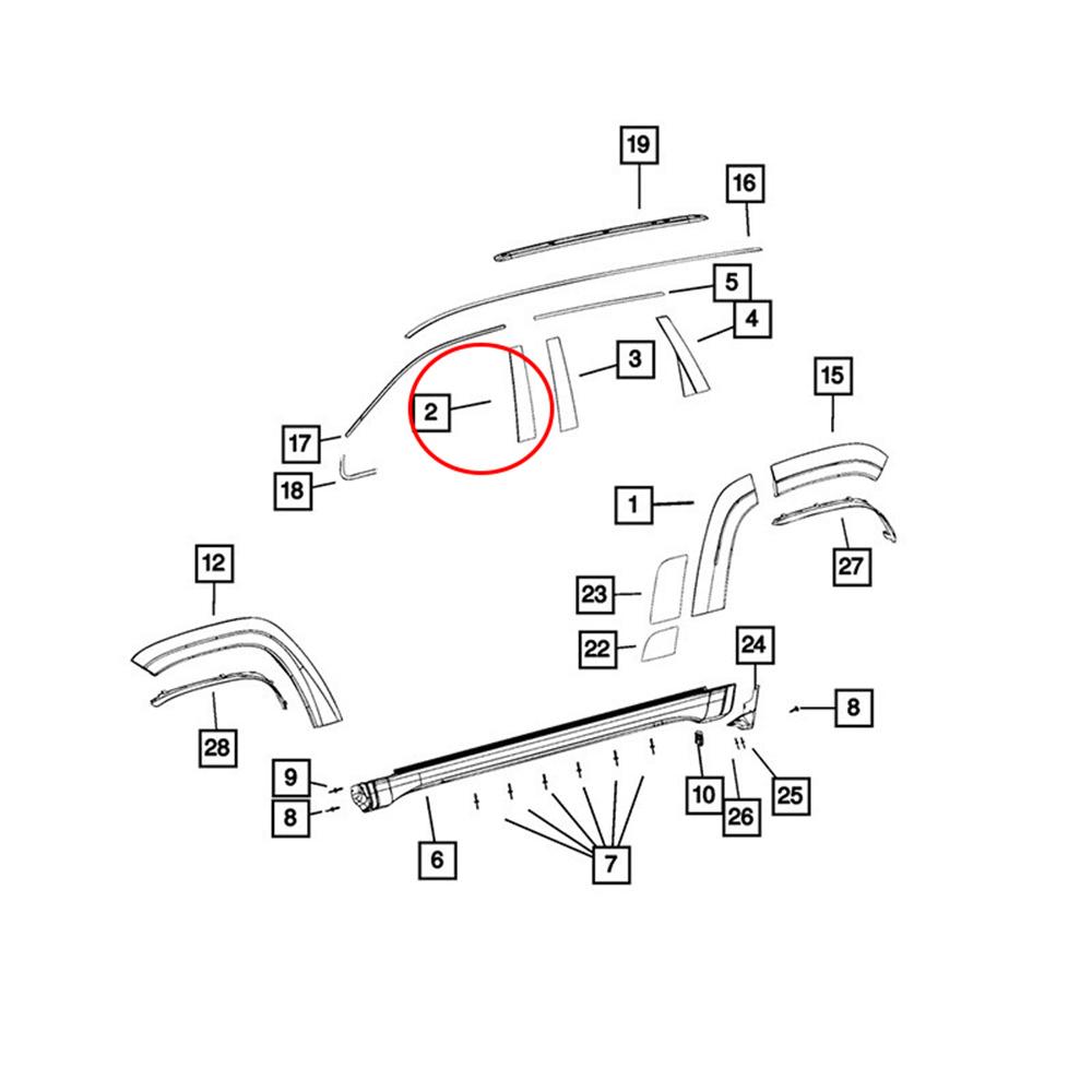 Front Left Door Pillar Window Applique B 57010445 For Jeep Grand Cherokee 11-20