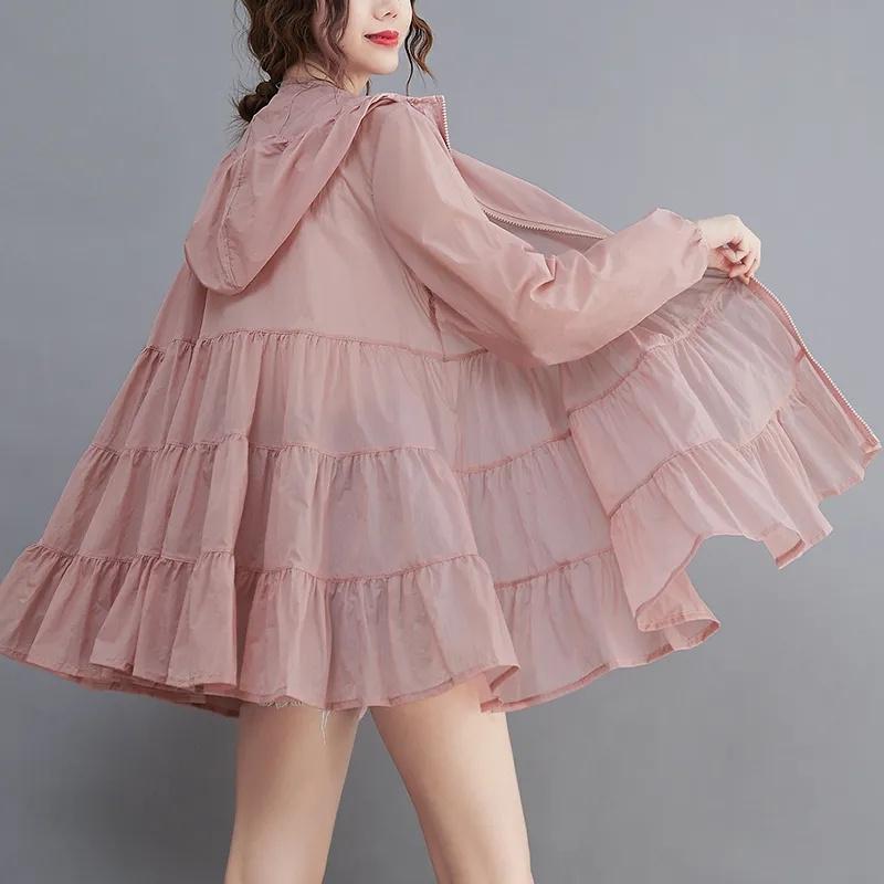 Giacca a vento estiva sottile, abbigliamento protettivo solare, media lunghezza, da donna, traspirante, giacca oversize con cappuccio, capospalla da donna