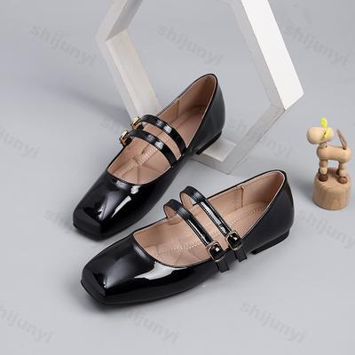 Mode Übergröße Damen Mary Jane Schuhe Eckige Zehenpartie Weiche Sohle Mode Schnallenriemen Ballerinas Leicht Bequem Rutschfest Freizeit Schuhe