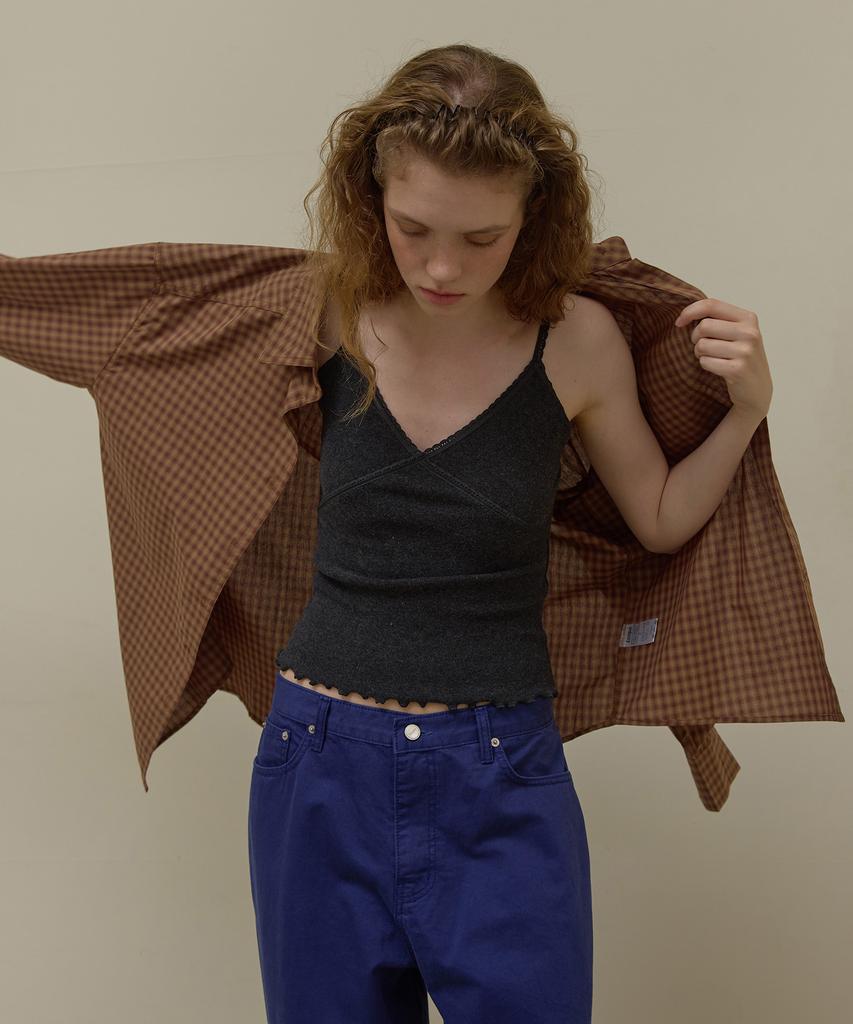 LONQUE Oversized Logo Check Shirt (Brown)