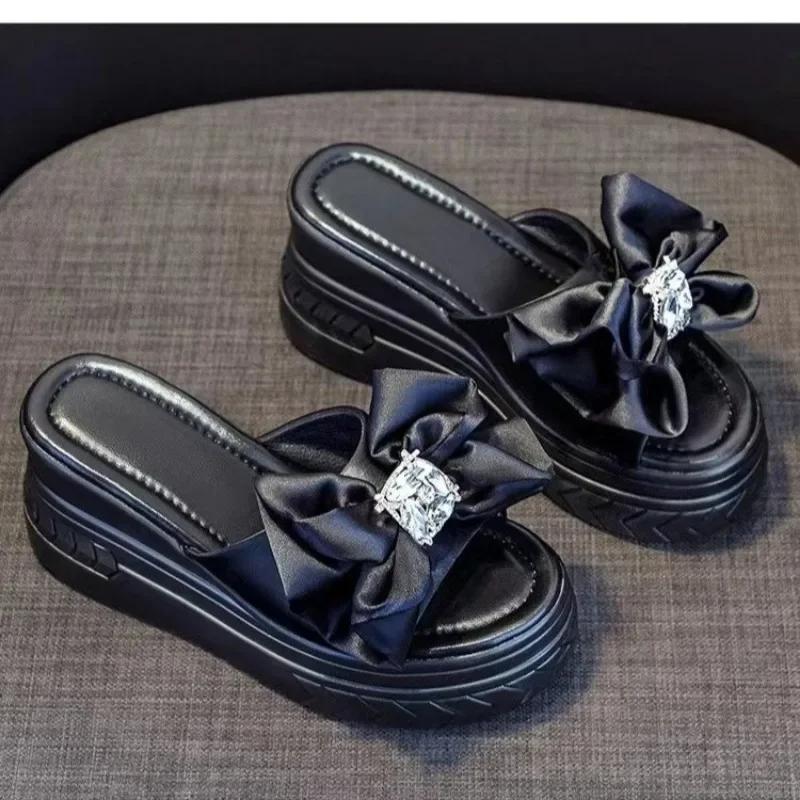 Fashion Women's Slippers Platform 2025 Ladies Shoes Open Toe Casual Slippers Women Round Toe Butterfly-knot Wedges Outdoor Brand Sandals