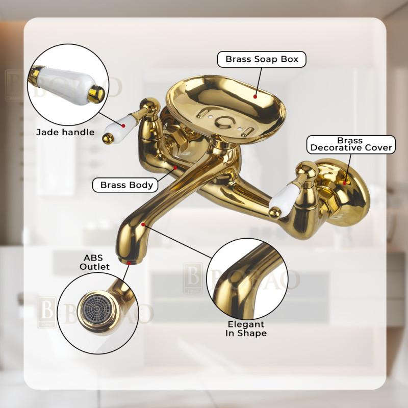 Tuqiu Badrumstvättställsblandare Väggmonterad Varmt och Kallt Keramikhantag Europeisk Stil Diskho Blandare med Tvålkopp