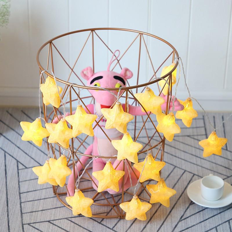 Nordic Style LED Star String Lights - Battery Operated, Cracked Design, Colorful Small Lights