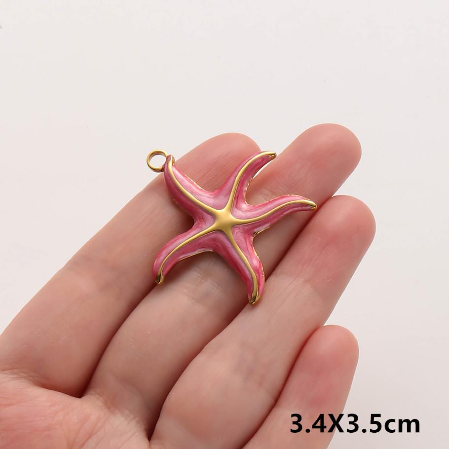 2pcs Marine Animals Pink/Hot Pink Enamel Charm Shell Jellyfish Starfish Conch Stainless Steel Pendant Charms For Jewelry Making