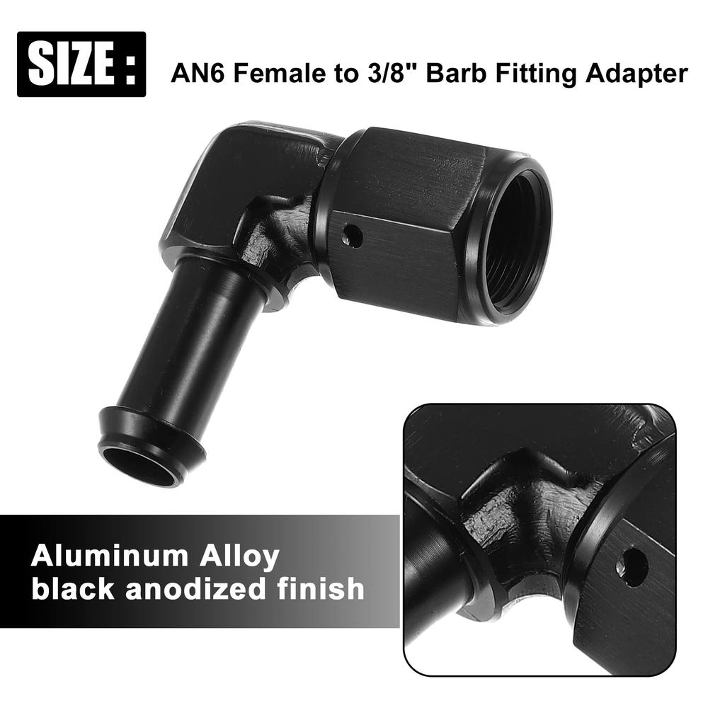 uxcell Car Fuel Hose Fitting Adapter 90° Female AN6-9.5mm Swivel Hose Barb Fitting Aluminum Alloy Black