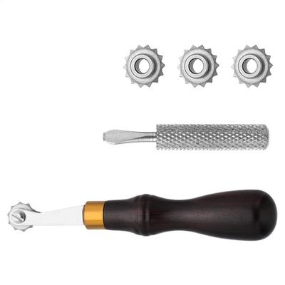 Outils de Maroquinerie Outil de Rainurage du Cuir Écarteur Outils de Bricolage Accessoires d'Art Portables Manche en Bois Métal Artisanat Main Engrenage pour Cordonnier