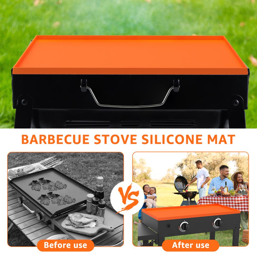 Grillabdeckmatte Antihaft Wasserdicht Erhöhter Rand Verdickt Faltbar Silikon Schutzmatte Fängt Öl und Speisereste auf