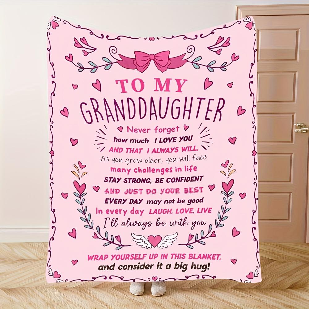 Granddaughter Gift Flannel Blanket, Pink Floral Design with Special Message, Soft Cozy Throw for Nap Travel, Keepsake Home Decor 75x90cm