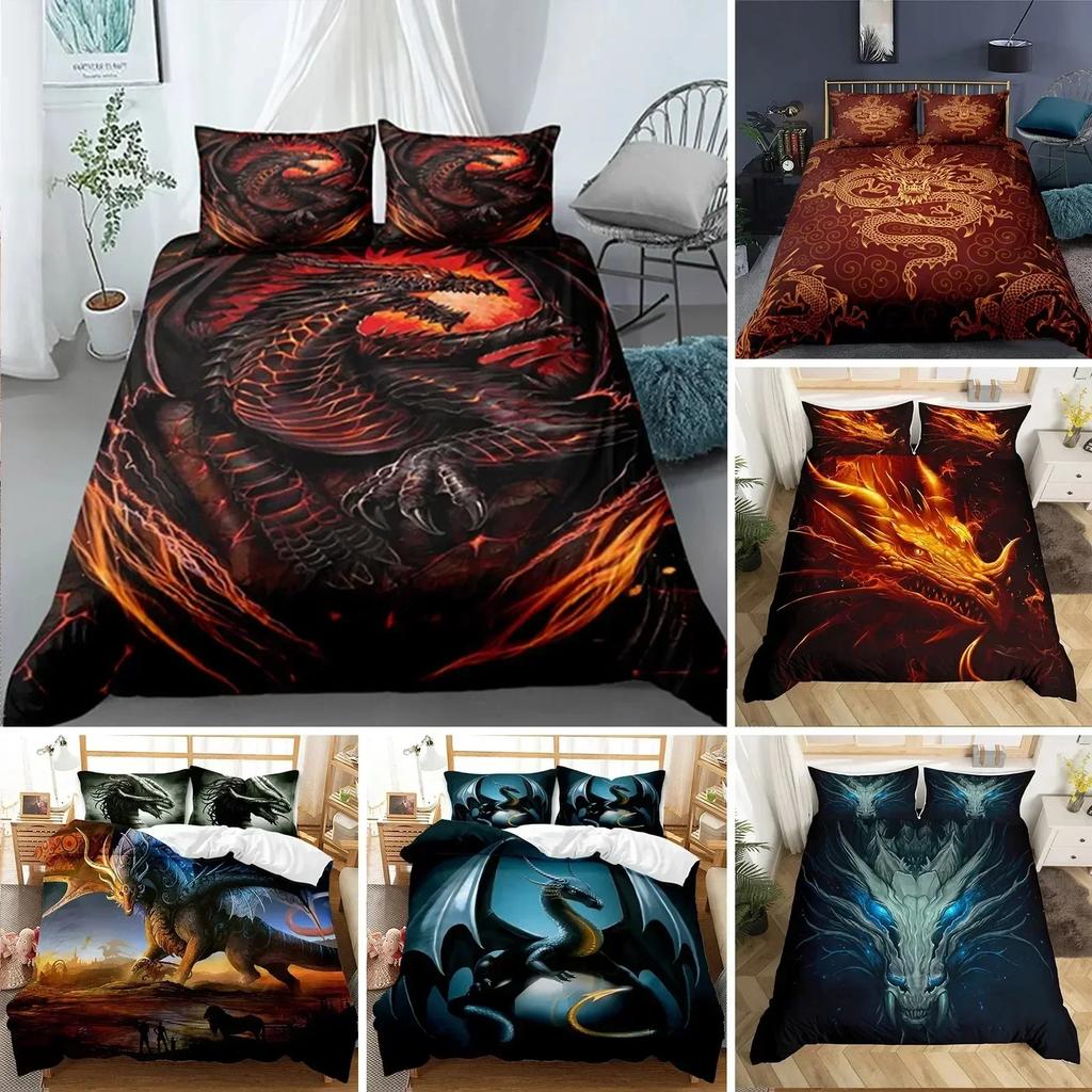 Scientisfictional Dragon Bedding Set Duvet Cover Sheet Printed Bed Set Pillowcase Bed Full Queen King Size Comforter Bedroom