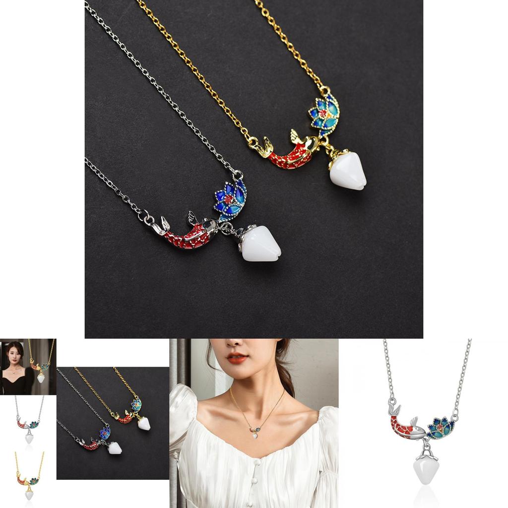 Exquisite Floral Design Koi Lotus Pendant Necklace For Women In Gold And Silver Colors