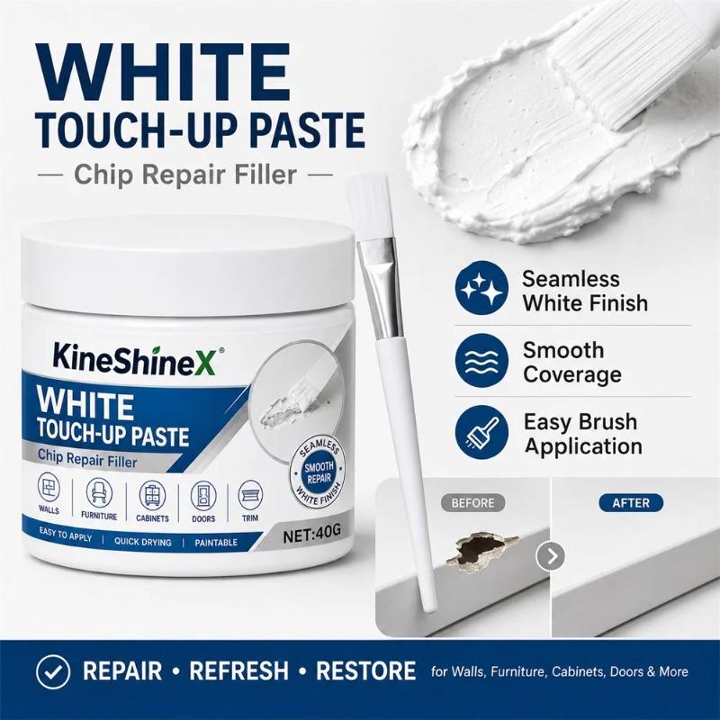 White Furniture Touch-Up Paste with Brush, Instantly Fix Scratches & Dents, Fast Drying Non-Shrinking Home DIY Restoration
