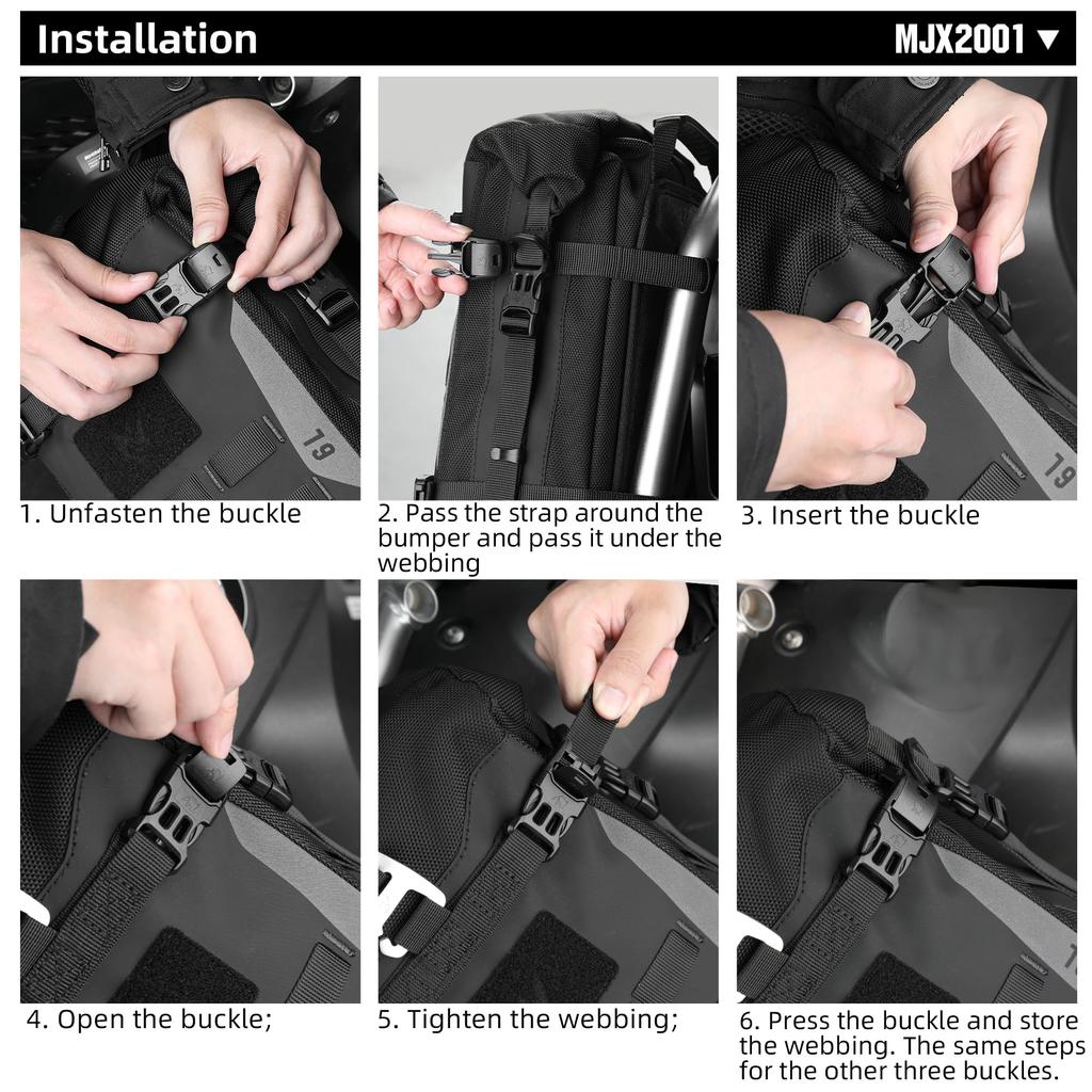 Rhinowalk Motorcycle Front Bumper Bag + Waterproof Side Bags + Saddle Panniers + Tail Bag MOLLE System Compatible Motor Accessories (Black)