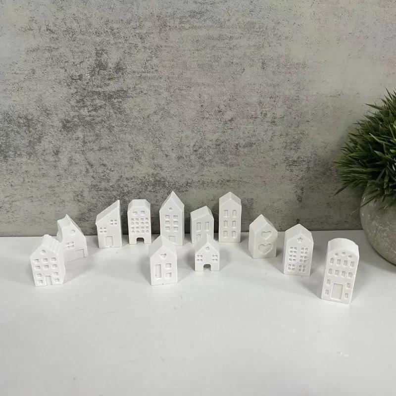 1 ADET 3D İskandinav Tarzı Küçük Ev Silikon Kalıp 12 Delikli Ev Mum Kalıpları Mini Evler Alçı Beton Çimento Kalıp Aroma Sabun Kalıpları