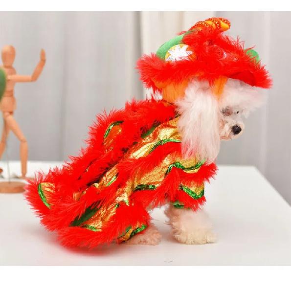 Dog Clothes Funny New Year's Pet Chinese Costume Dragon Dance Lion Dog Party Lion Dance Red Cosplay Festive Lucky Pet Clothes