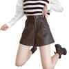 Women's Black PU Leather High-Waist Wide-Leg Shorts - New Autumn/Winter 2024 Casual Slimming Design