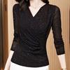 Women's V-Neck Long-Sleeve Mesh Top, Spring/Autumn 2025 – Trendy Inner/Base Layer Shirt