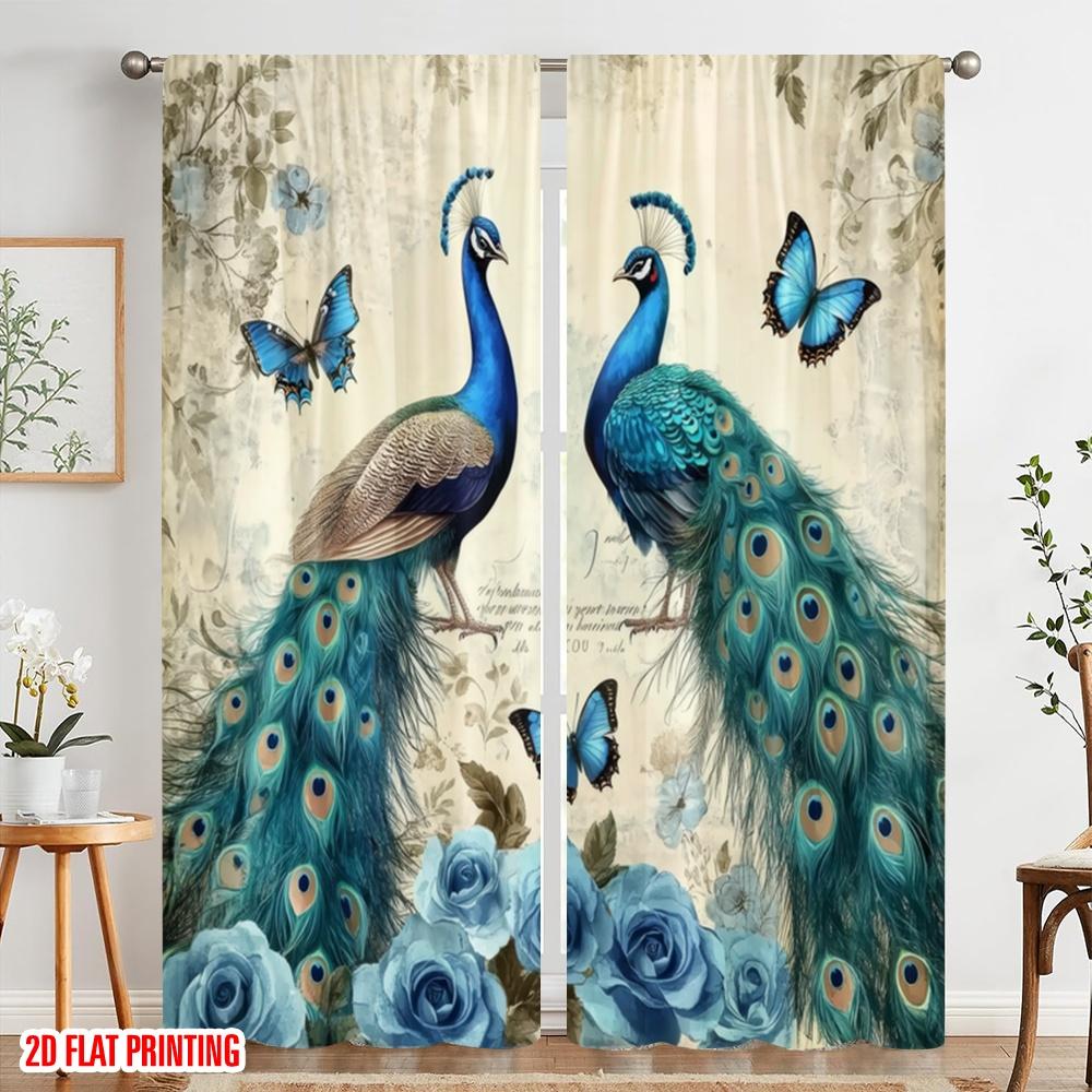 2pcs,2D Plane Printing Contemporary Curtains Peacock Elegance(2) Durable Polyester (without Rod) Gifts Ldeal for Living Room and