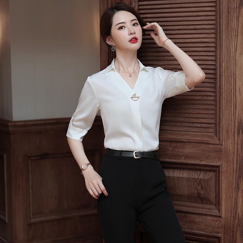 TLM Women s Casual V-neck Short Sleeve Shirt L