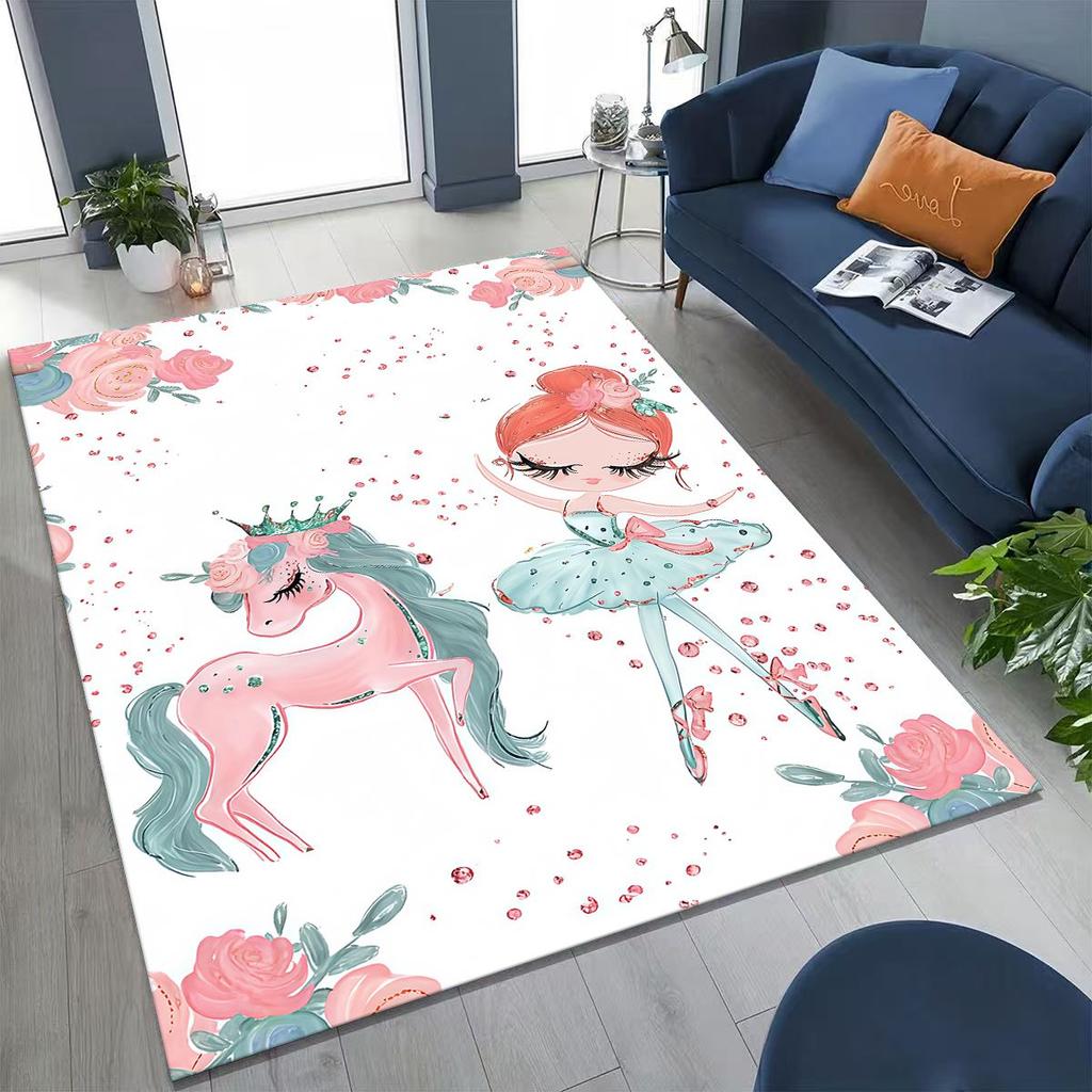 Elegant Ballet Dacing Girl Ballerina Cartoon Rug for Bedroom Living Room Sofa Home Doormat Decor,Large Kids Non-slip Floor Mat