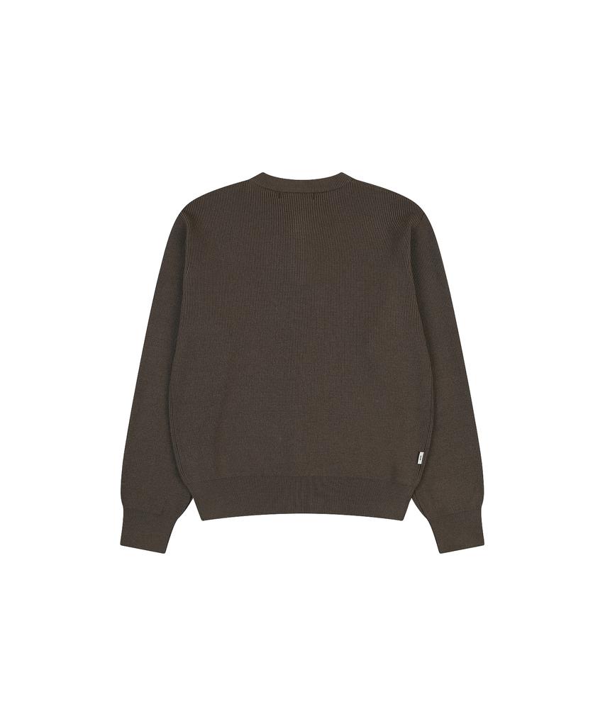 NOWANDTOMORROW Henley Neck Pullover Sweater [Brown]