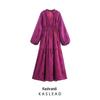 2025 Spring Women's European & American Style V-Neck Ruffle Lantern Sleeve Dress