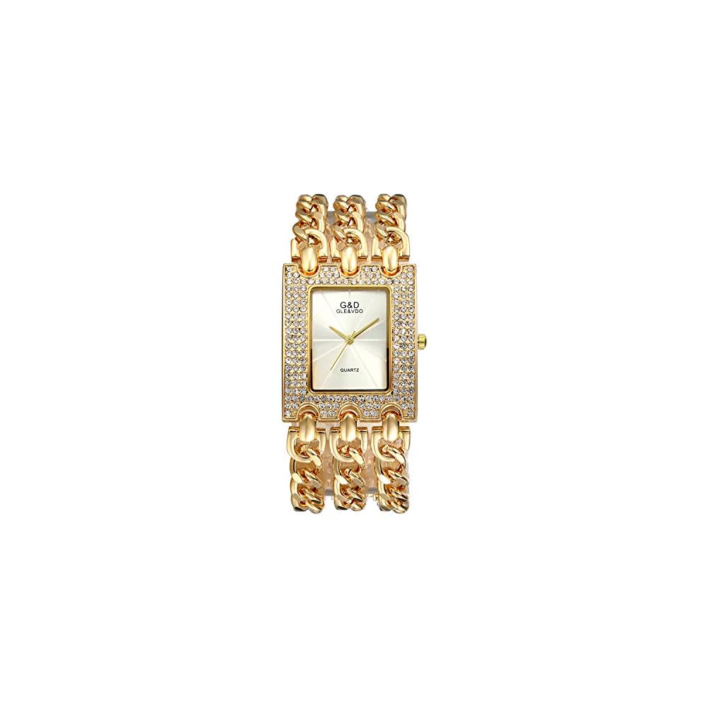 "Japanese Quartz Women's Hip Hop Square Watch with Diamond Waterproof Analog Display Gold Chain Band Fashion Accessory"