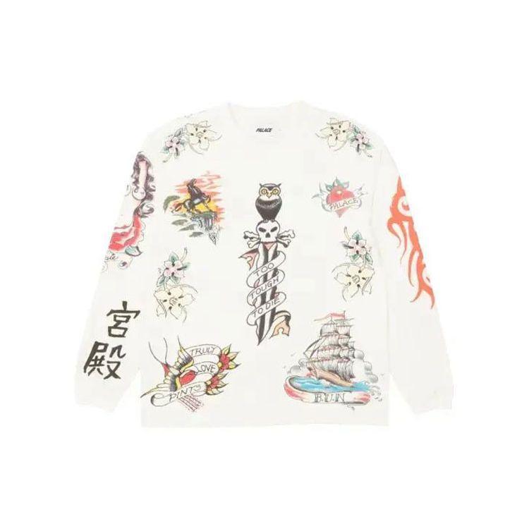 PALACE Inky Long Sleeve White Chinese Character Print Crew Neck Long Sleeve T-Shirt Unisex P19ES053 M
