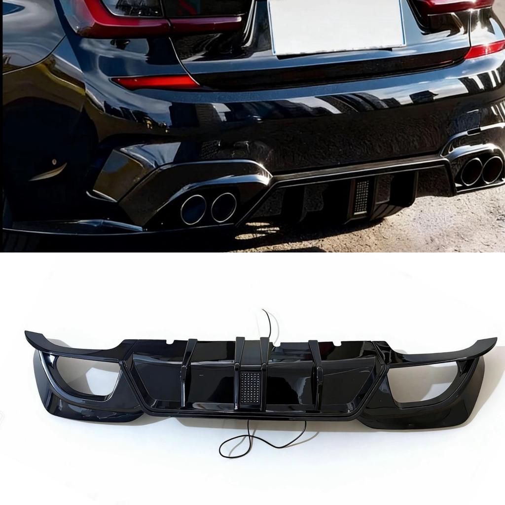 Racing Style Rear Diffuser with Lights for BMW 3 Series G20/G28 (2019-2022)