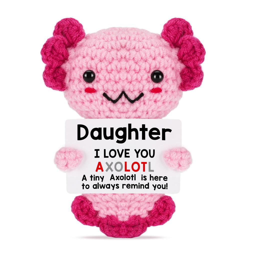 School Season Salamander Positive Crochet Animals Doll With Card Desktop Ornament Emotional Support Handmade Knitted Cheer Up Toy