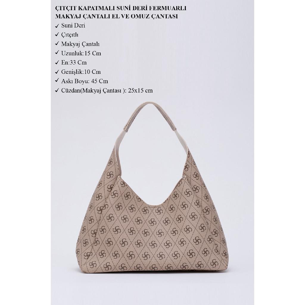 Schwarze Shk19 Make-up-Tasche aus Kunstleder mit Reißverschluss, Hand- und Umhängetasche mit Druckknopfverschluss E:33L:15W:10cm