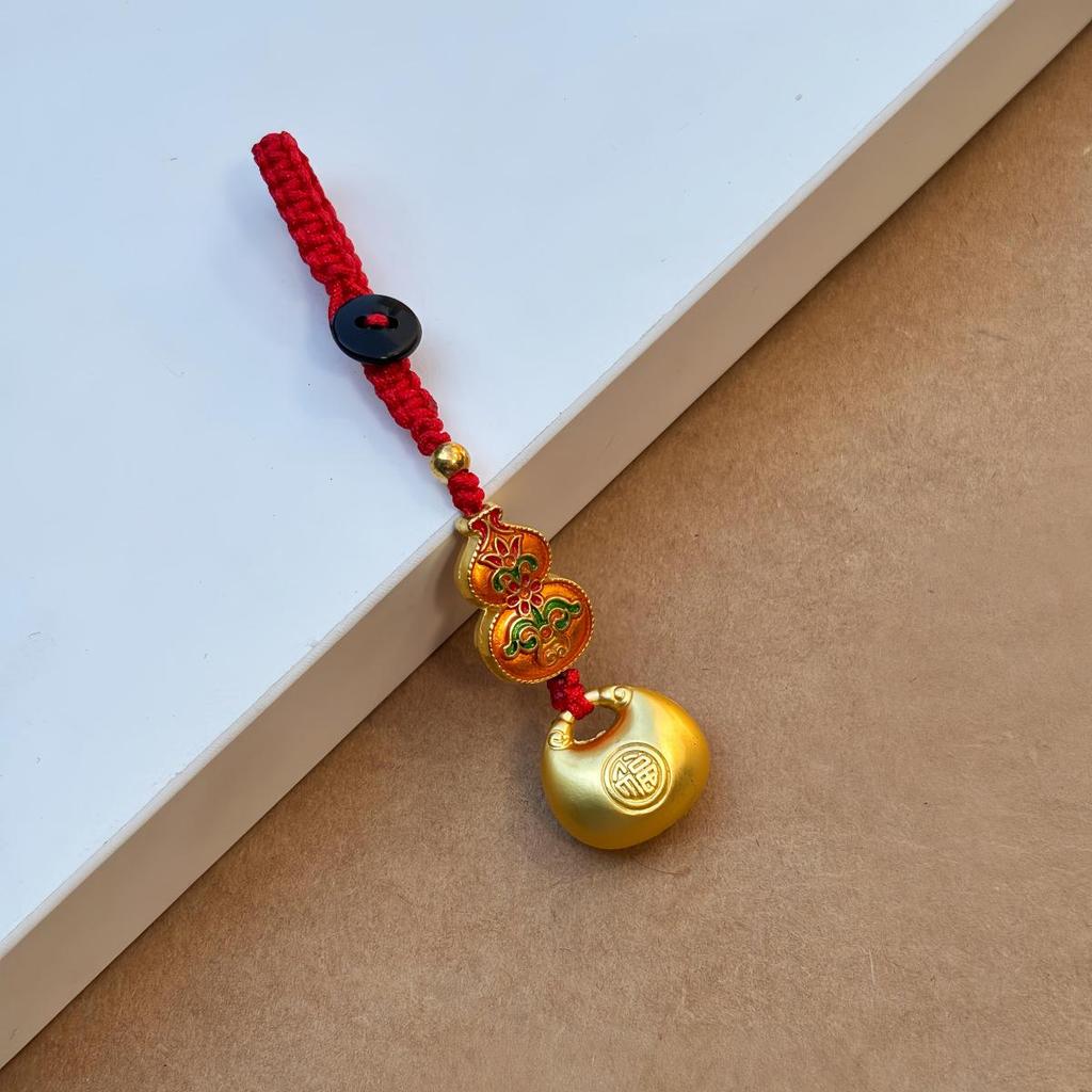 Ancient Gold Good Luck Red Rope Keychain Pendant