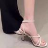 Summer Stiletto Sandals Women Fashion Round Head Open Toe Cross Thin Metal Buckle Non-slip Wear-resistant High Heels
