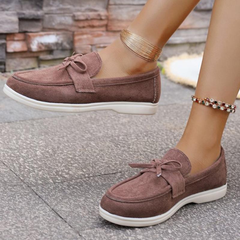 Fashion Solid Color Faux Suede Flat Shoes Women Spring Autumn Plus Size Bowknot Flats Woman Round Toe Non Slip Casual Shoes Female