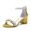 5cm Thick Heel Large Size Green High Heels Fashion Word with Rhinestone High Heels Sandals